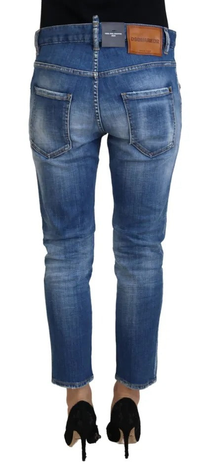 Dsquared² Mavi pamuklu düşük bel kot pantolon, havalı denim kızları için